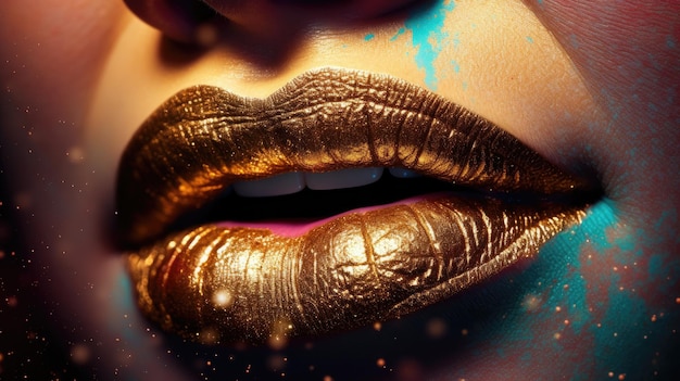 Imagen de labios femeninos atractivos y sensuales pintados con lápiz labial de color El concepto de cuidado de los labios tratándolos de diversas enfermedades gracias a los cosméticos IA generativa