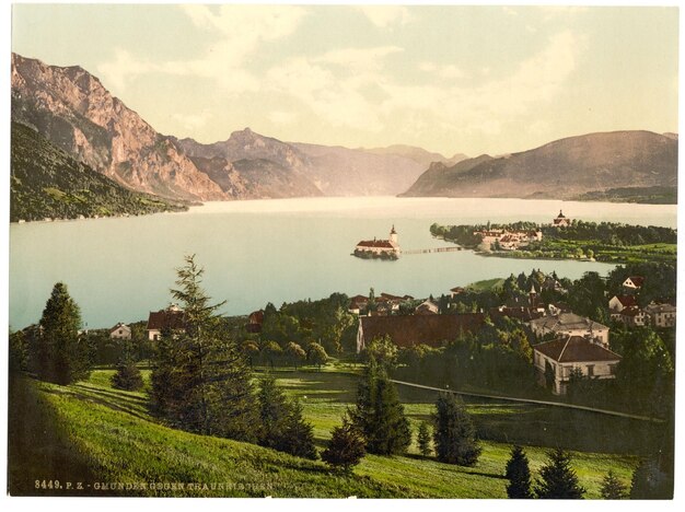 Foto una imagen de un lago con un lago en el fondo