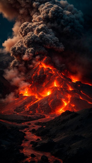 Imagen de lava fundida arrojada por un volcán en erupción