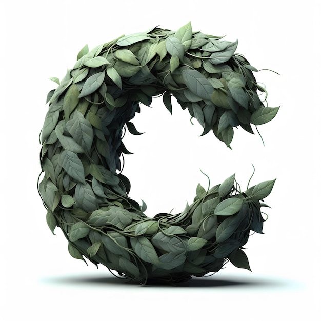 Imagen de la letra 'C' hecha de hojas verdes.