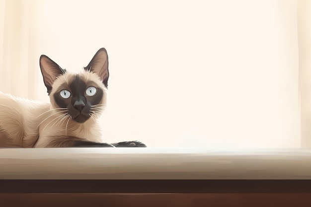 Imagen de un lindo gato siamés tendido en el sofá Animales de compañía Ilustración IA generativa