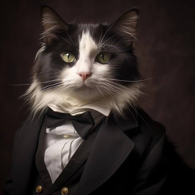 Foto una imagen de un lindo gato de tuxedo hermoso como si fuera humano de 1890 año