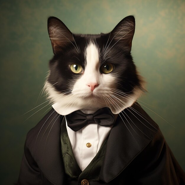 Foto una imagen de un lindo gato de tuxedo hermoso como si fuera humano de 1890 año