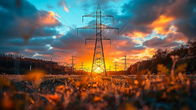 Foto una imagen de una línea eléctrica de alta tensión