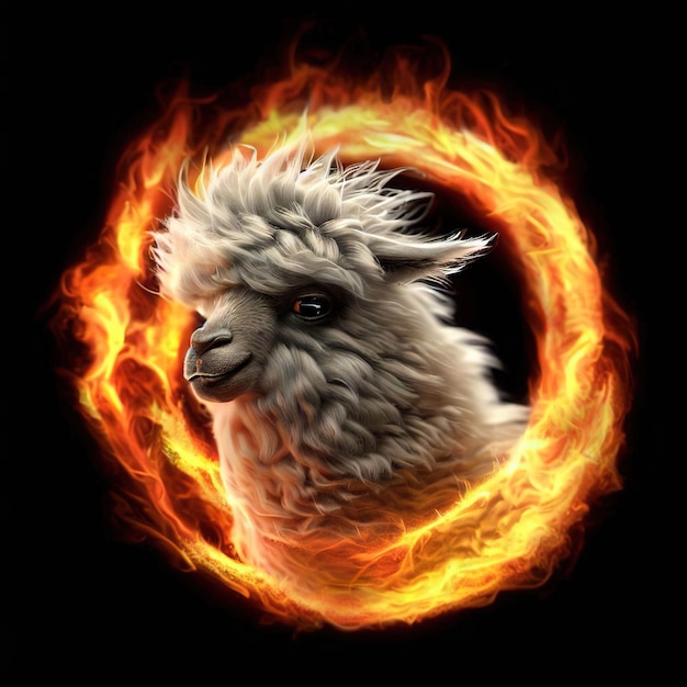 Una imagen de una llama con llamas a su alrededor.