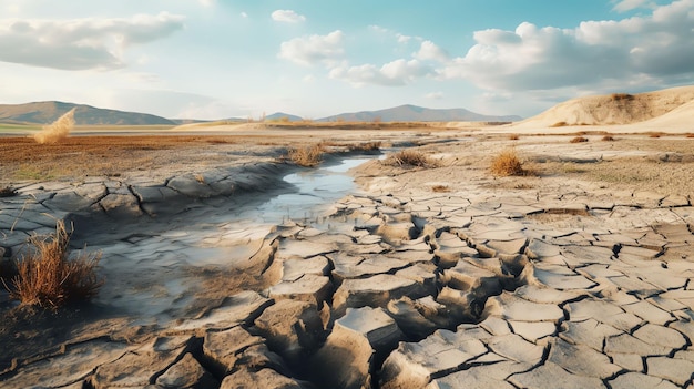 Imagen llamativa de un lecho de río secado que muestra los efectos del cambio climático en los recursos hídricos