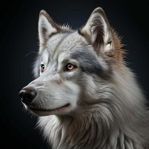 una imagen de un lobo blanco sobre un fondo negro