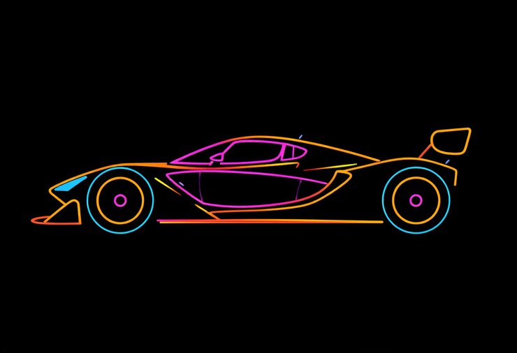 Imagen Logotipo minimalista de coche de carreras de arte de línea usando formas y líneas simples