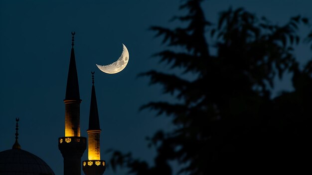 Foto una imagen de una luna y una mezquita con una luna