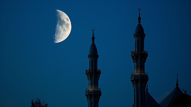 Foto una imagen de una luna y una mezquita con una luna