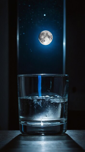 Una imagen de la luna en un vaso de agua ai generado