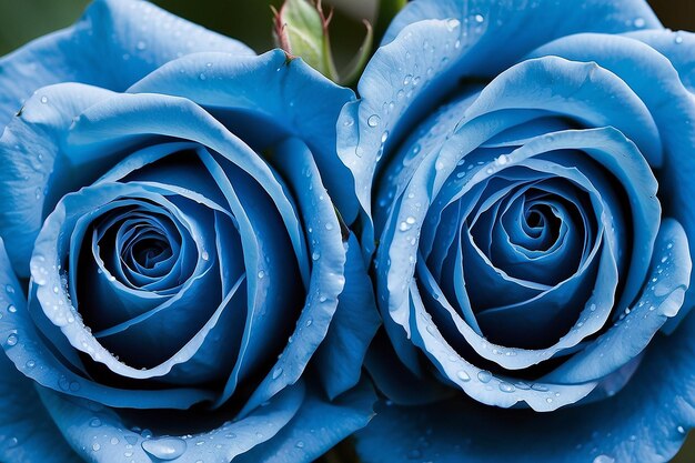 Imagen macro de estudio de dos rosas azules