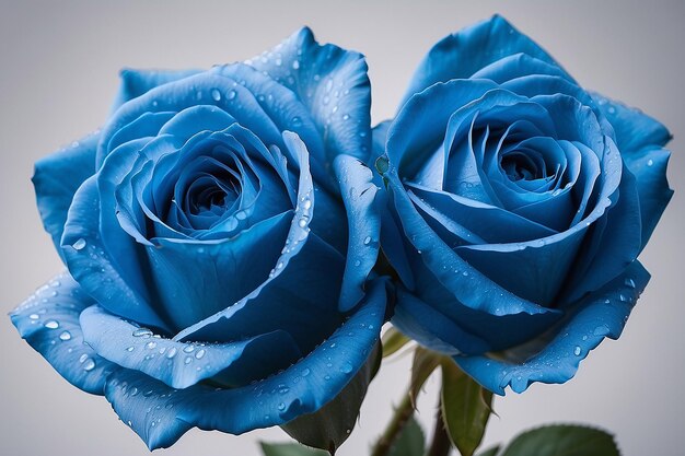 Imagen macro de estudio de dos rosas azules