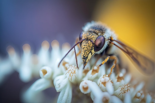 Imagen macro de un insecto que descansa sobre un tallo floral con un fondo borroso Generado por IA