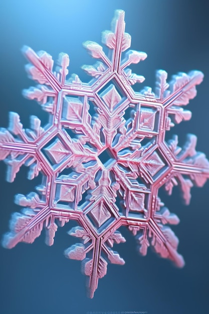 Imagen macro de un intrincado patrón de copos de nieve creado con IA generativa