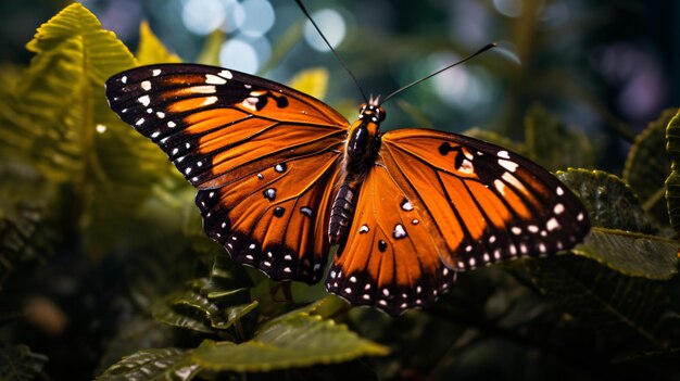 Imagen macro de la mariposa monarca naranja