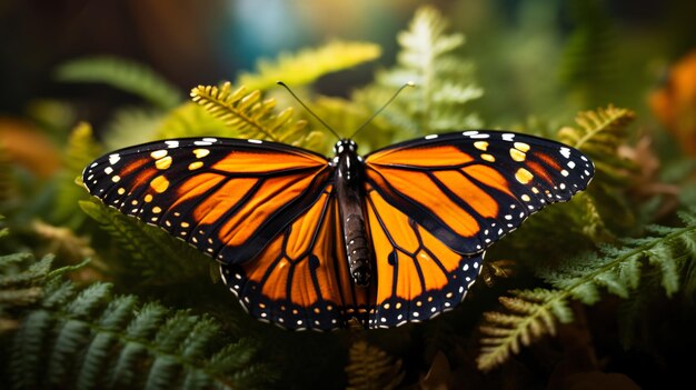 Imagen macro de la mariposa monarca naranja