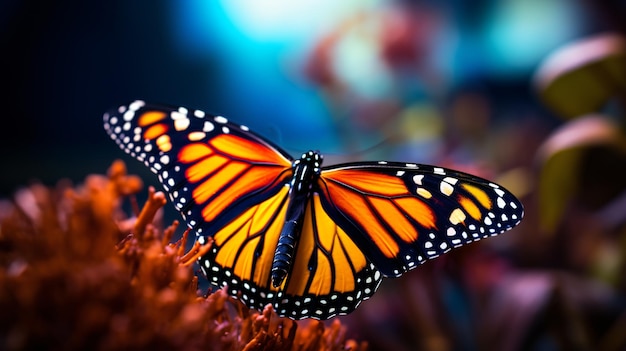 Imagen macro de la mariposa monarca naranja