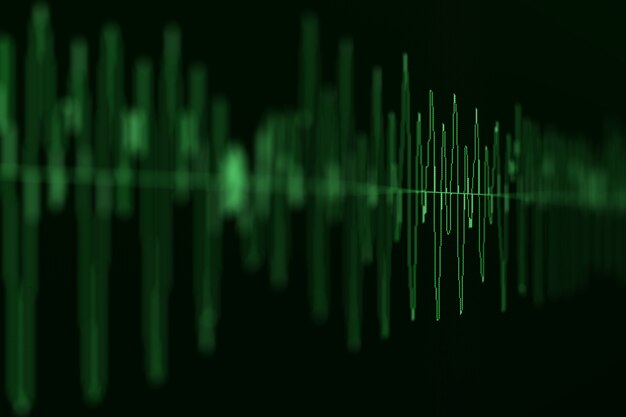 Imagen macro de primer plano del diagrama de ondas sísmicas, bursátiles y de audio de sonido. Desenfoque, DOF.