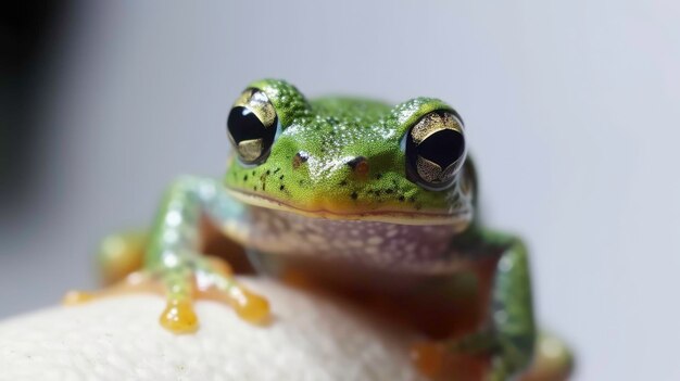 Imagen macro de una rana pequeña en una mano generada por IA