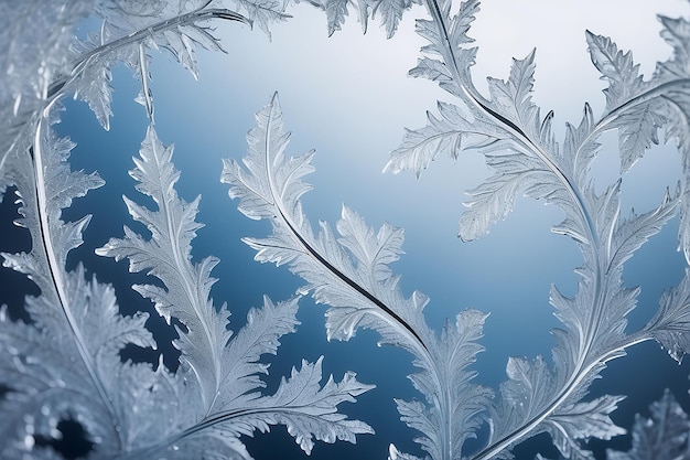 Imagen macro de una ventana helada Patrones de hielo natural de vidrio con espacio para copiar