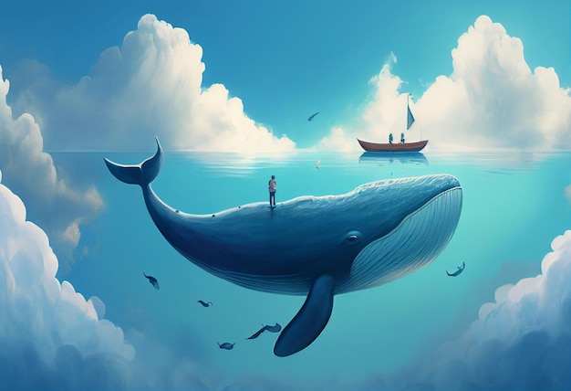 Imagen mágica de ballena azul Ilustración generativa de IA