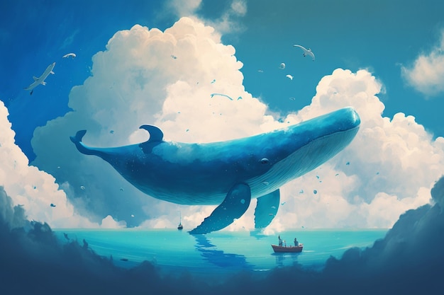 Foto imagen mágica de ballena azul ilustración generativa de ia