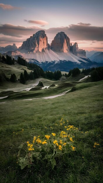 Imagen mágica de las montañas dolomitas Fanes Sennes Parque Nacional de Praga Italia durante el verano