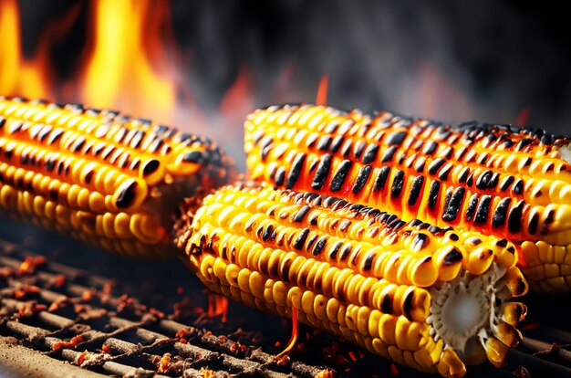 Imagen de maíz asado con llamas