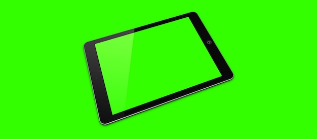 Imagen de maqueta de representación 3d Tablet PC blanca o teléfono inteligente con pantalla verde en blanco sobre fondo verde apto para usar elemento de diseño