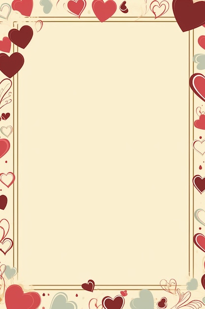 una imagen de un marco con corazones y remolinos en un fondo beige generativo ai