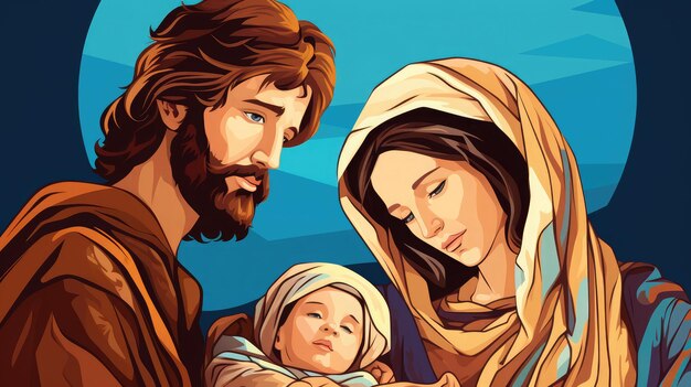 Foto imagen de maría josé y el niño jesús en estilo artístico