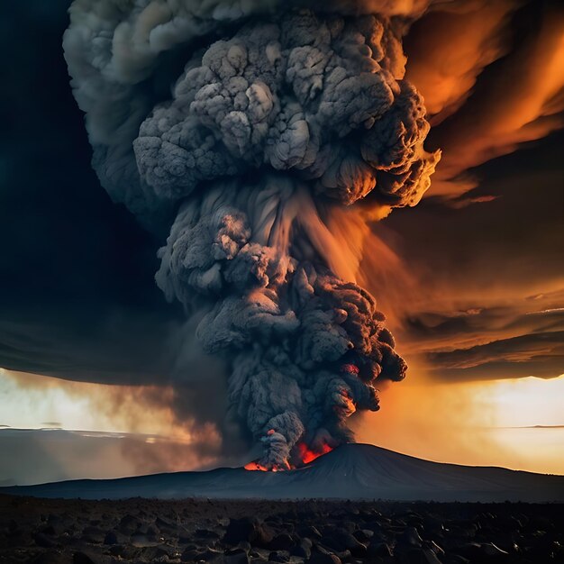 En la imagen de una masiva erupción volcánica, las nubes ondulantes generadas por la IA