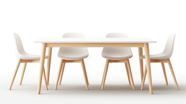 Imagen de mesa blanca con cuatro sillas Perfecta para la inspiración de diseño de interiores o para mostrar una zona de comedor moderna