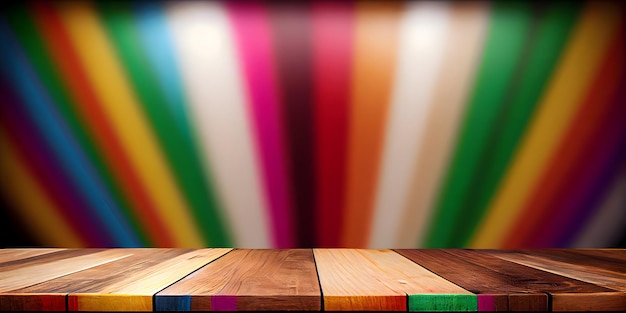 Imagen de la mesa de madera en el frente y fondo abstracto borroso brillante cinco de mayo Ai generativo