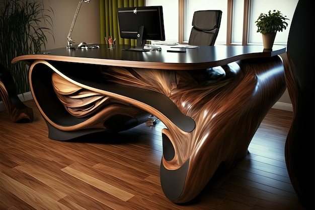 Imagen de mesa de oficina de madera con estilo