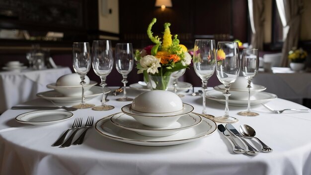 Imagen de la mesa puesta en el restaurante clásico
