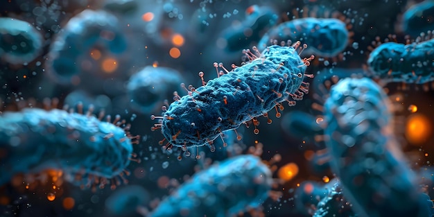 Imagen microscópica de la bacteria probiótica Escherichia coli importante para la digestión y la salud Concepto Microbiología Probiótica Bacteria Escheriquia Coli Salud digestiva Imágenes microscópicas