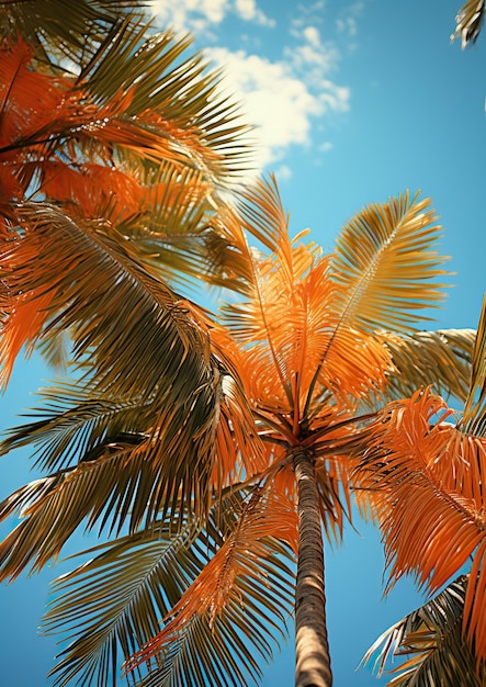 Imagen minimalista de majestuosas palmeras contra el cielo azul claro Ai generativo