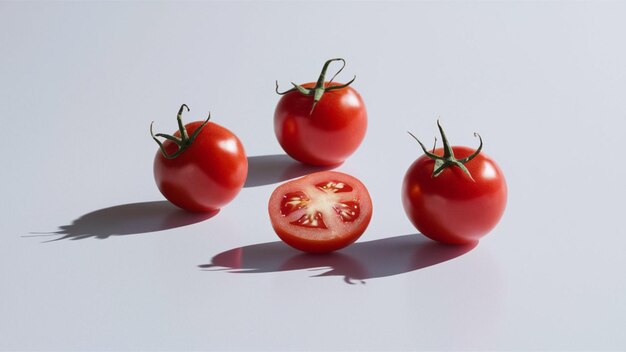 imagen minimalista de tres tomates rojos prístinos