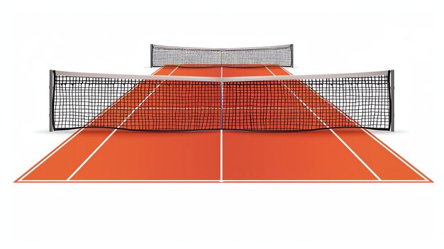 Foto la imagen muestra una cancha de tenis de arcilla con una red la cancha es naranja y la red es negra la cancha está rodeada de líneas blancas