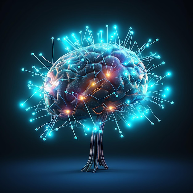 La imagen muestra un cerebro AIdigital en forma de conexiones neuronales azules.