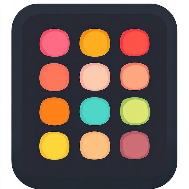 Esta imagen muestra un concepto de icono de aplicación simple y colorido para una aplicación de maquillaje con una paleta de colores vibrante que hace hincapié en el diseño moderno y la estética