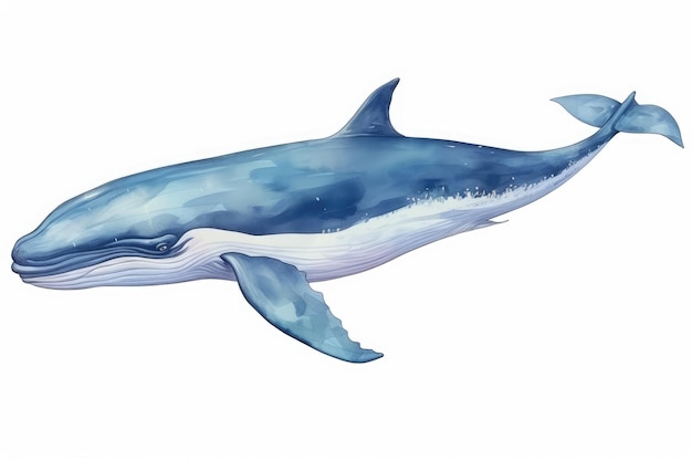 Foto esta imagen muestra un dibujo detallado de una ballena azul caracterizada por su distintiva cola larga ilustración en acuarela de una balena azul aislada sobre un fondo blanco generada por ia