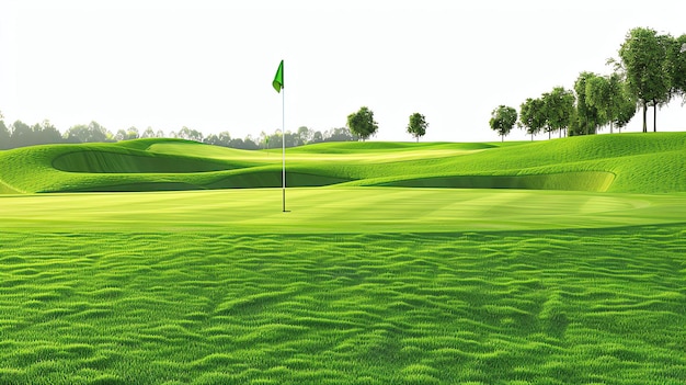 Foto la imagen muestra un hermoso campo de golf en un día soleado el verde es suave y bien cuidado y los árboles son exuberantes y verdes