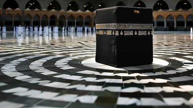 Foto la imagen muestra la kaaba, un edificio en forma de cubo en la meca, arabia saudita, que es el sitio más sagrado en el islam.