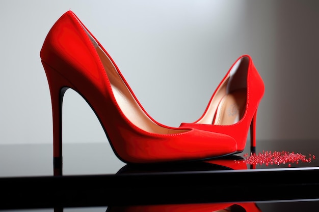 La imagen muestra un par de zapatos de talones rojos que enfatizan su hermoso diseño y estilo