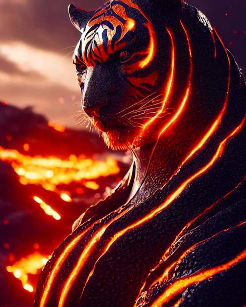 Foto en esta imagen se muestra un tigre con lava en la cara.