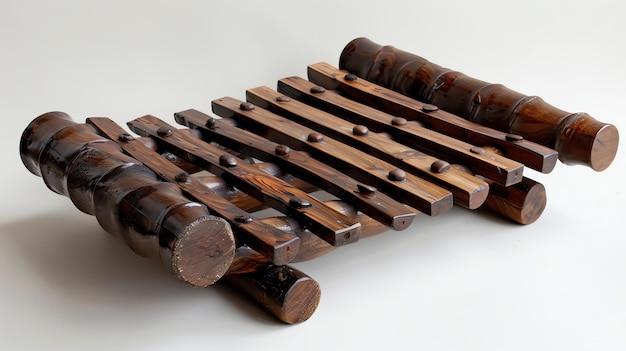 Esta imagen muestra un xilófono de madera hecho a mano hecho de bambú natural