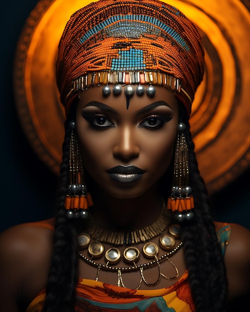 Imagen de una mujer de belleza africana mirándose en el espejo con parches